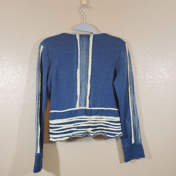 Freda Five Beaded Stretch Denim Boho Art to Wear Distressed Jacket - Picture 5 of 10